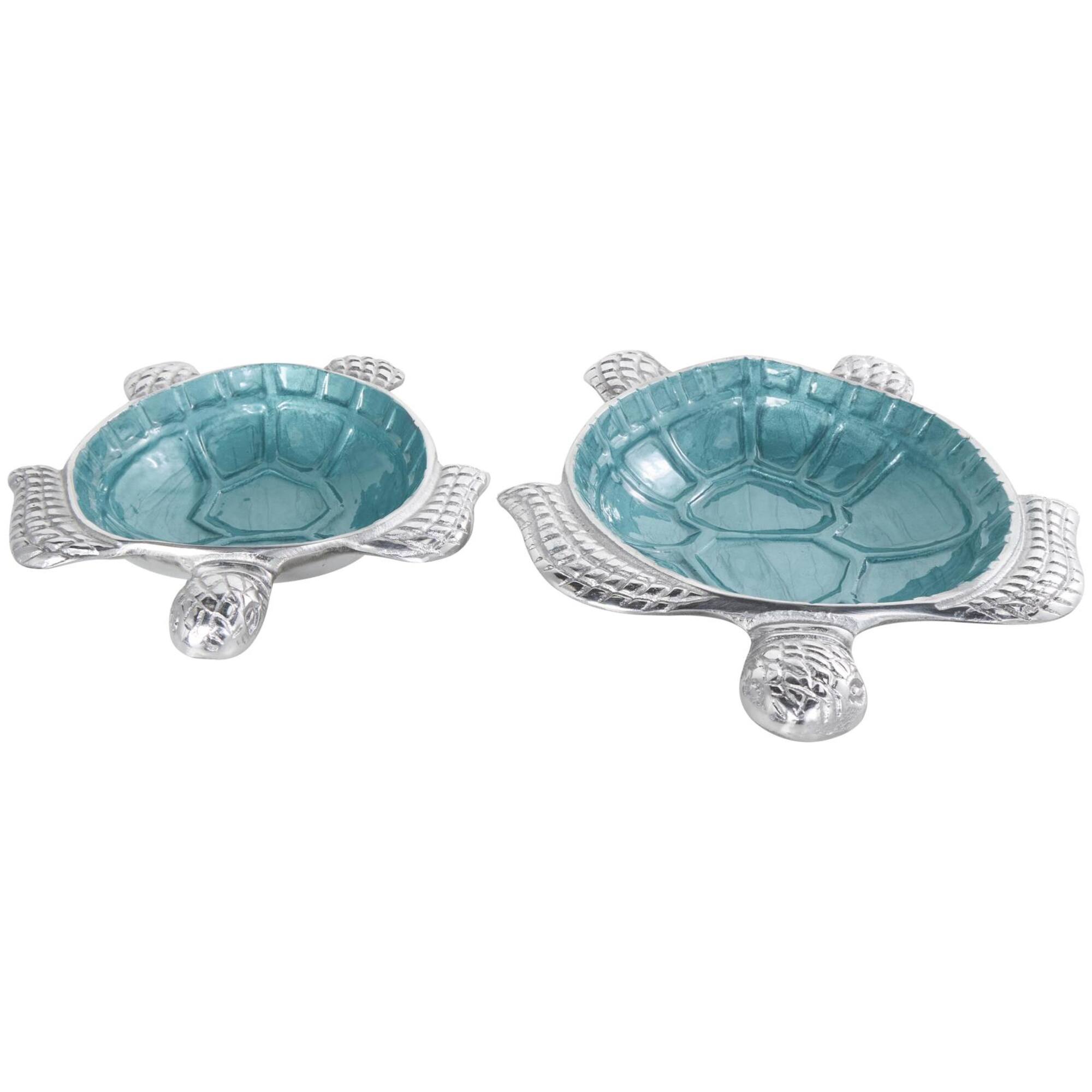 Teal & Silver Textured Enameled Turtle Bowl Set